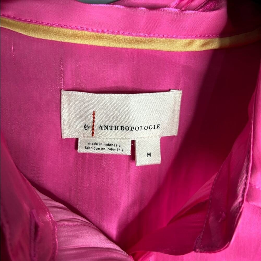 Anthropologie Bright Pink Shimmery Long Sleeve Button Front Blouse Medium - Picture 5 of 7